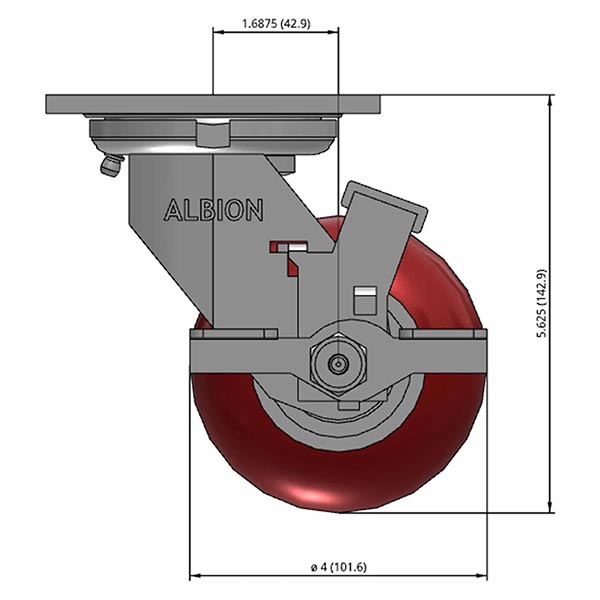 Side view drawing of caster with dimensions